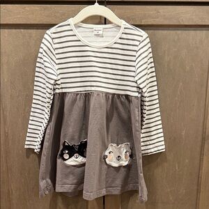 Girls Size 5 Striped Long Sleeve Dress with Cat Pockets